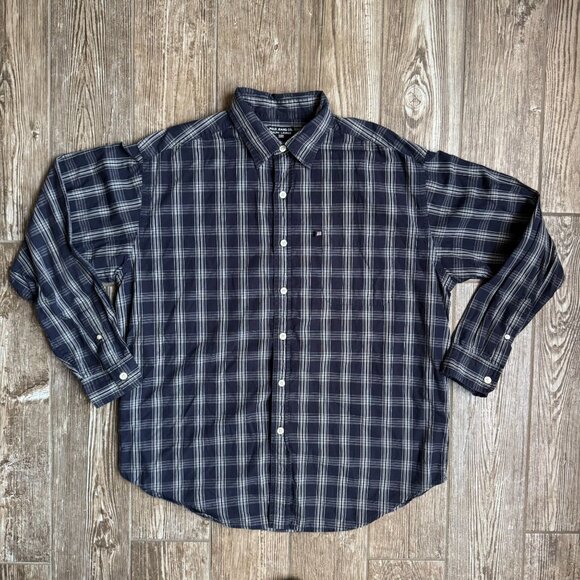 Vintage Polo Jeans Co Ralph Lauren Shirt Mens L Navy Plaid Long Sleeve Button Up - Picture 2 of 6